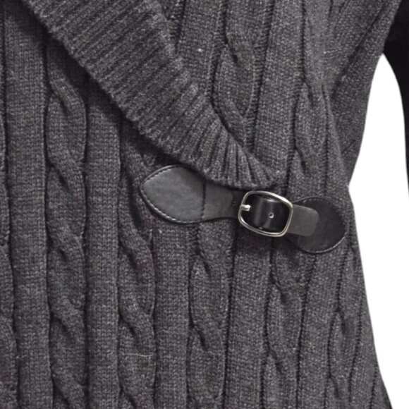 Calvin Klein Gray Faux Wrap Shawl Collar Cable Knit Sweater Dress Sz M - Picture 4 of 8